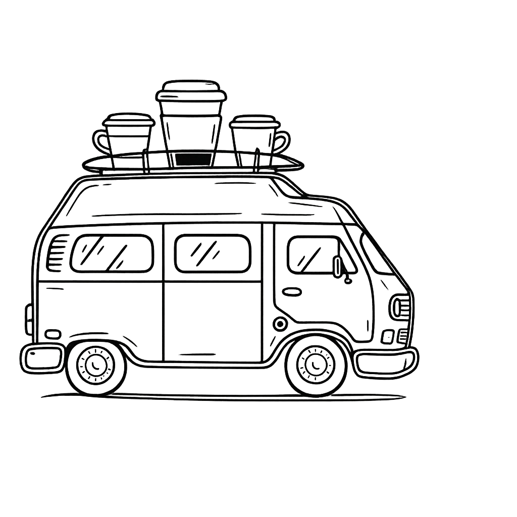 Cold Start Café van with three coffee cups on the roof
